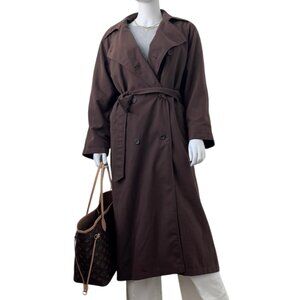 London Fog Chocolate Brown Long Trench Coat Belted Removable Liner Classic 10P